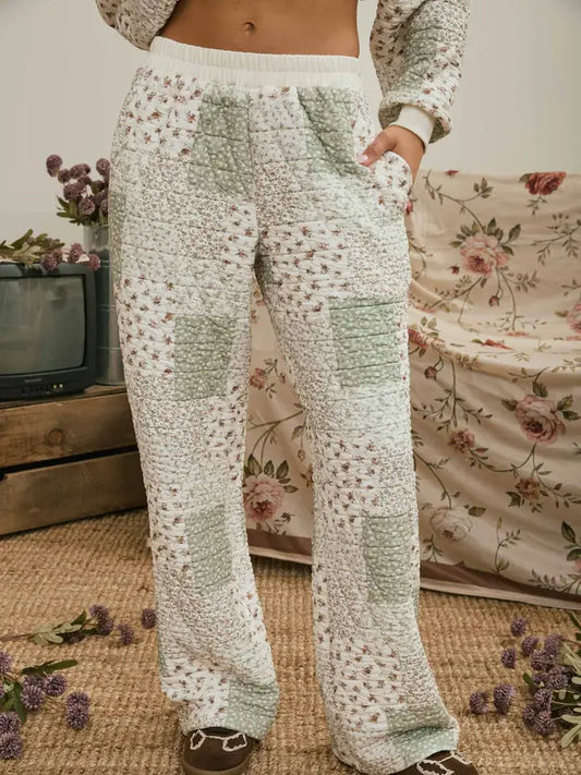 FLORAL QUILT KNIT PANTS
