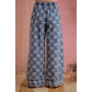 CHECKERED WASHED DENIM WIDE LEG JEANS