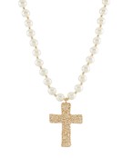 Hammered Cross Pearl Necklace