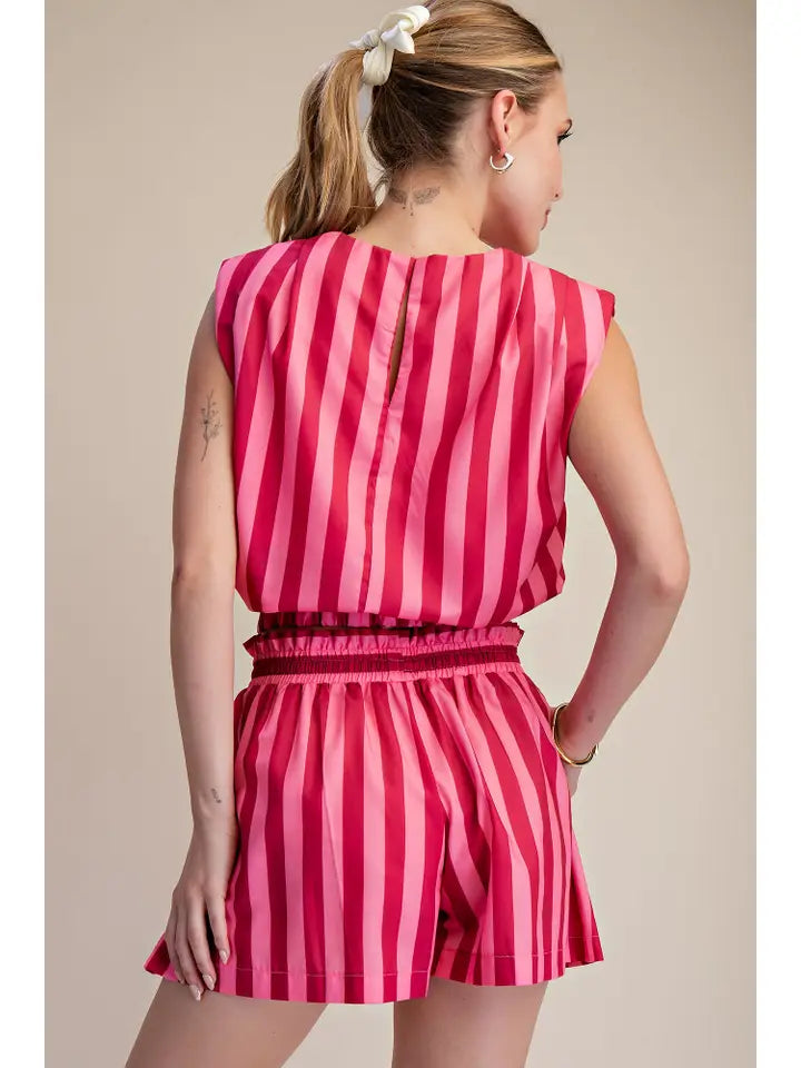 BY THE OCEAN SIDE STRIPED SHORTS - FUCHSIA