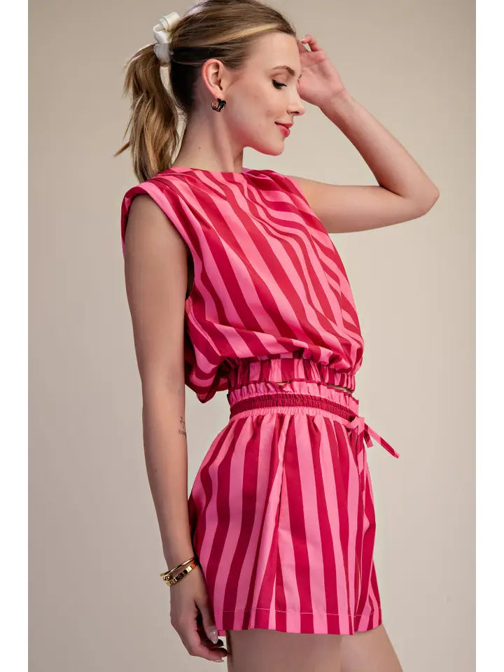 BY THE OCEAN SIDE STRIPED TOP - FUCHSIA