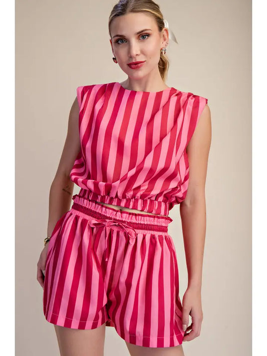 BY THE OCEAN SIDE STRIPED TOP - FUCHSIA