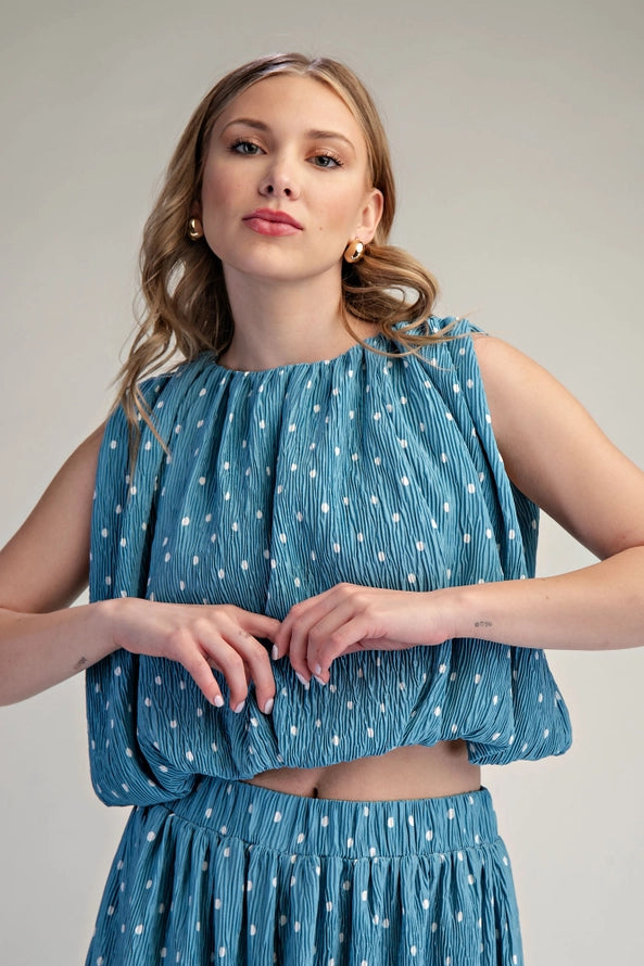 PAISLEY PLEATED POLKA DOT TOP