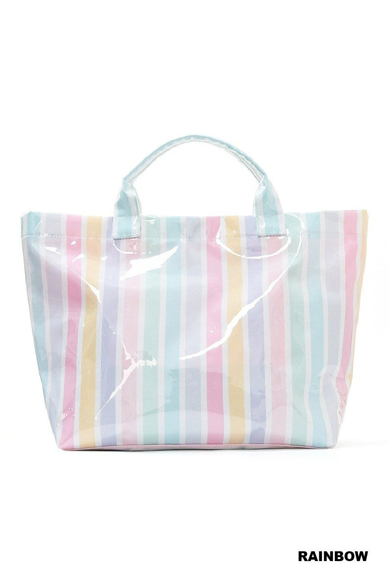 STRIPED PVC TOTE BAG - RAINBOW