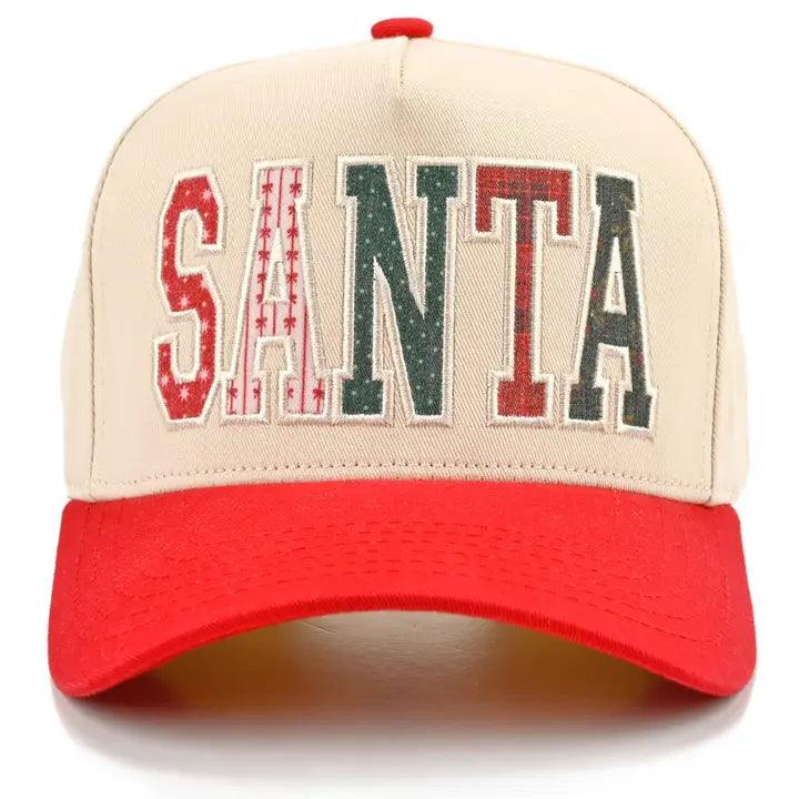 SANTA APPLIQUE LETTER TRUCKER HAT - RED