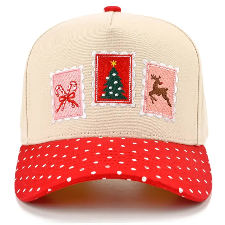 CHRISTMAS STAMP TRUCKER HAT - RED