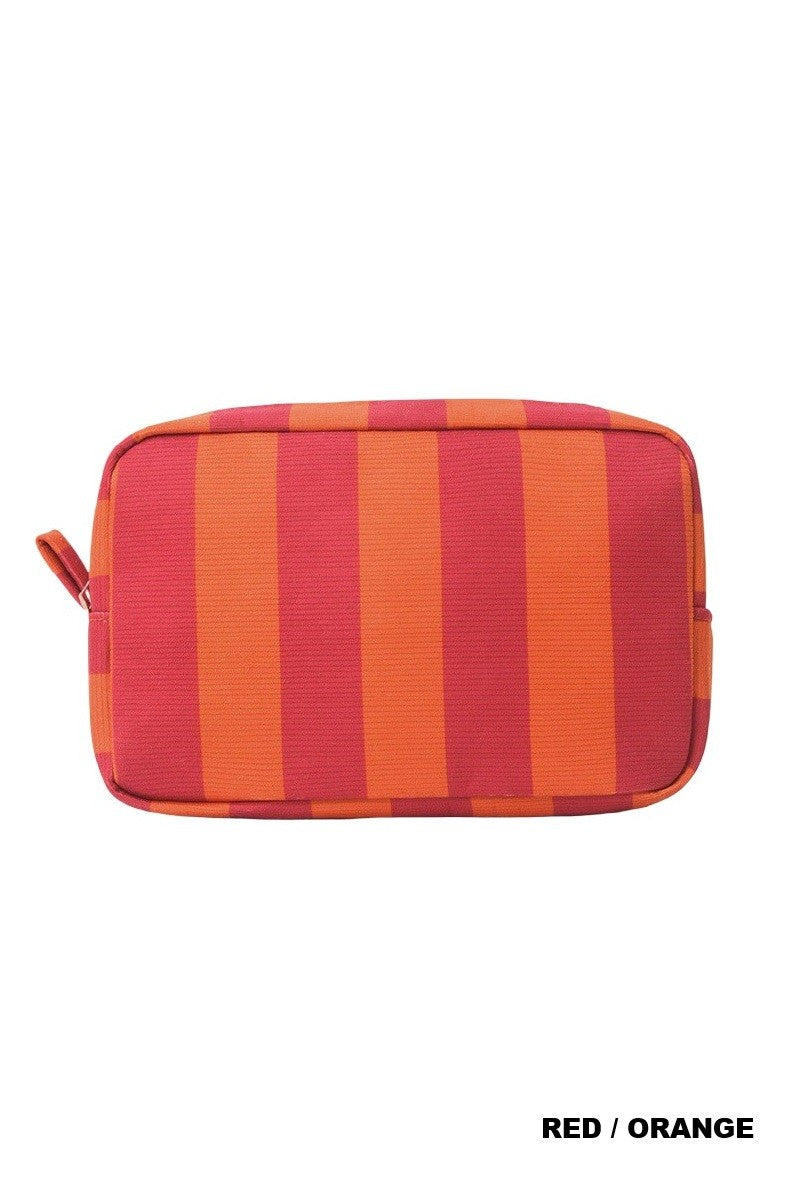 STRIPED COSMETIC TRAVEL POUCH - RED/ORANGE