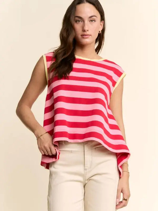 STRIPED RELAXED FIT TOP - RED CREAM
