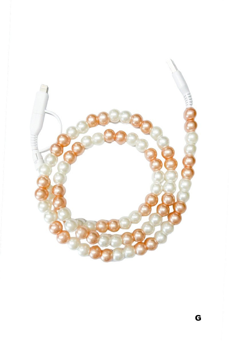 BEADED DUAL USB CHARGING CABLE - ROSE GOLD/WHITE
