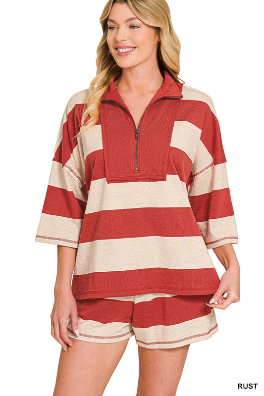 BEX STRIPED SHORTS - RUST