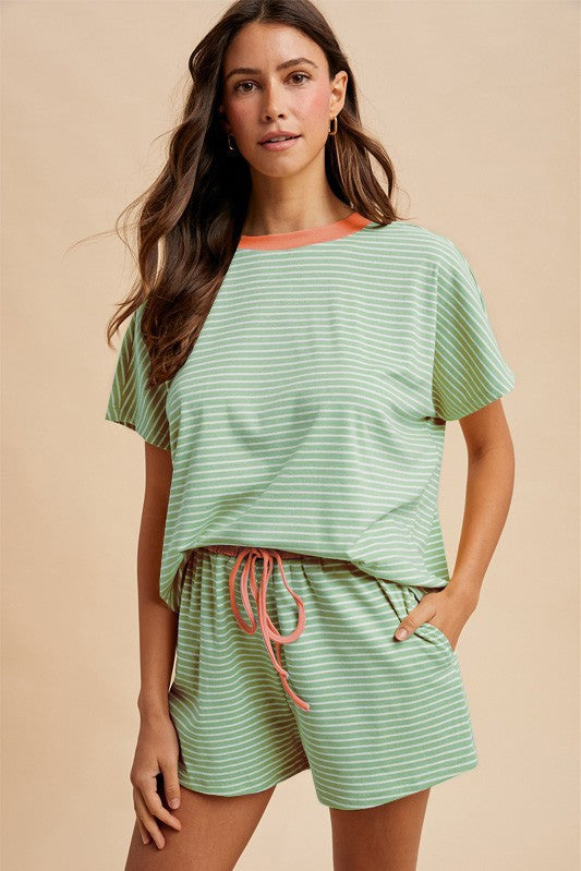 TRINITY STRIPED SHORTS - PISTACHIO/SALMON