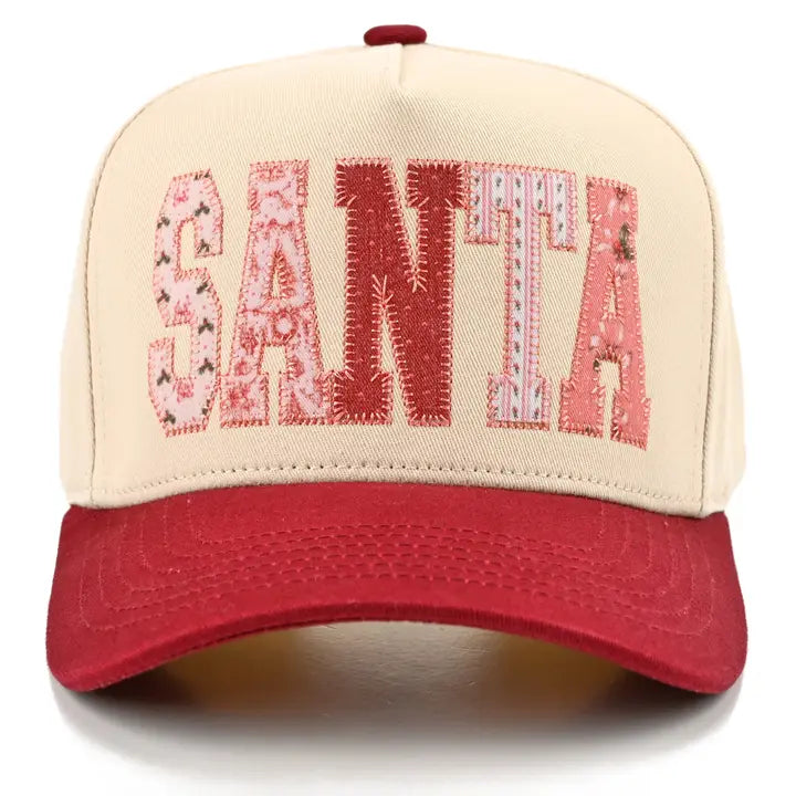 SANTA APPLIQUE LETTER TRUCKER HAT - BURGUNDY