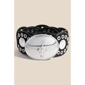 BULL HEAD CONCHO BELT - SILVER/BLACK