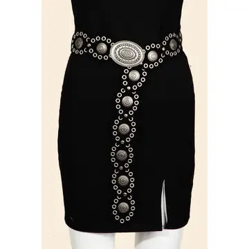 LARGE ORNATE WESTERN CONCHO BELT - SILVER/BLACK