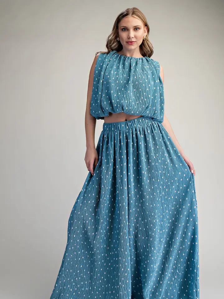 PAISLEY PLEATED POLKA DOT TOP