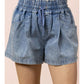 ELASTIC WAIST CHAMBRAY SHORTS