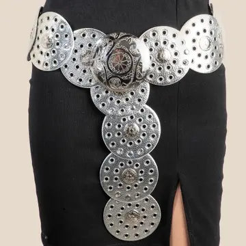 LEATHER GROMMET DISC CONCHO BELT - SILVER