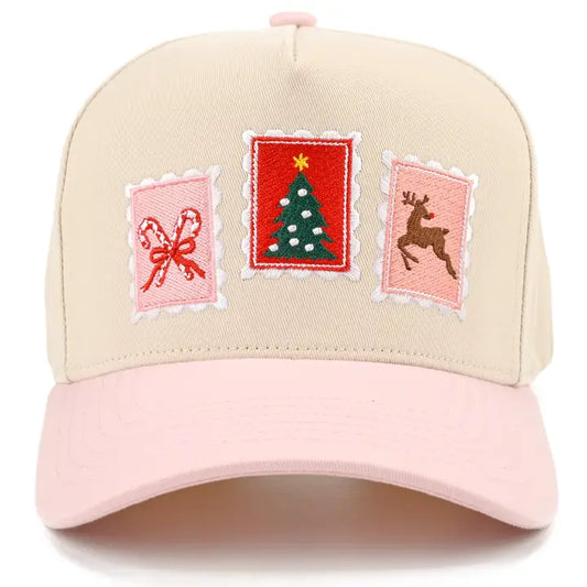 CHRISTMAS STAMP TRUCKER HAT - PINK