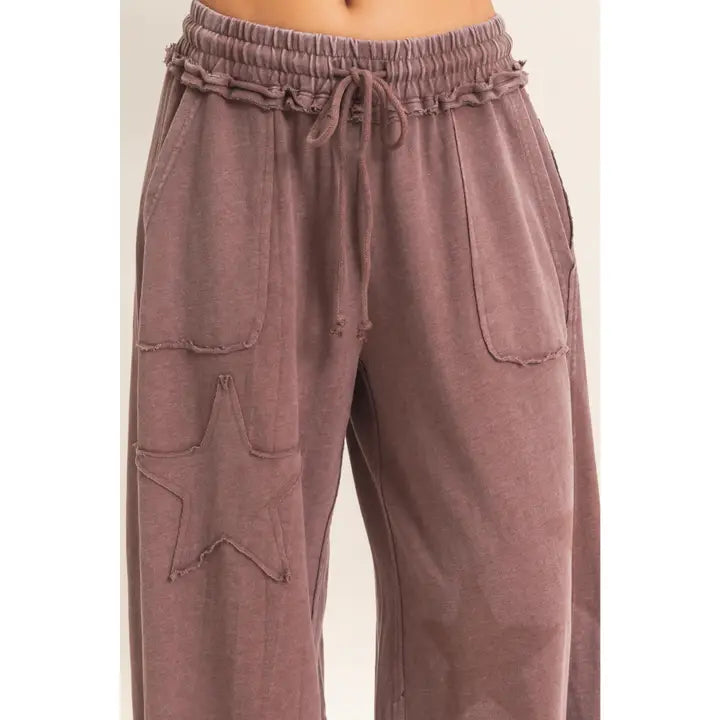 MINERAL WASH STAR PATCH WIDE LEG PANTS