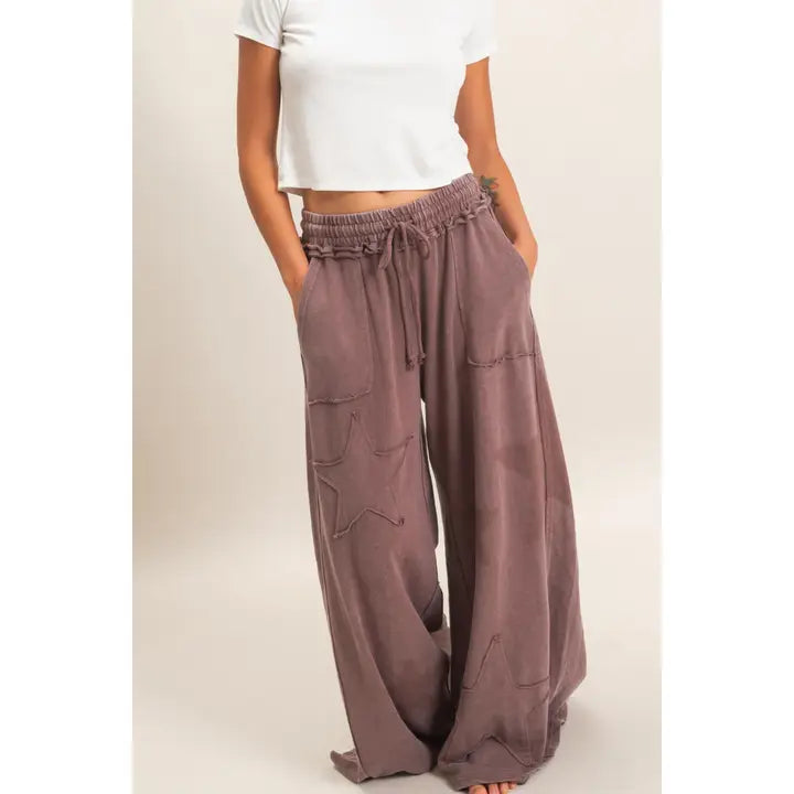 MINERAL WASH STAR PATCH WIDE LEG PANTS