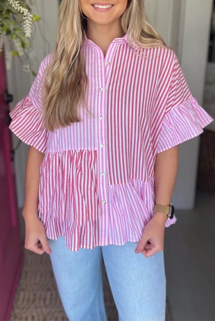 STRIPED PATCHWORK RUFFLE TOP