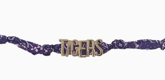 INITIAL CHARM BANDANA NECKLACE - TIGERS PURPLE