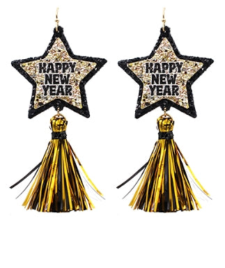 "Happy New Year" Tassel Earrings