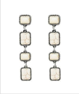 Western Linear Square Stone Earrings - Howlite