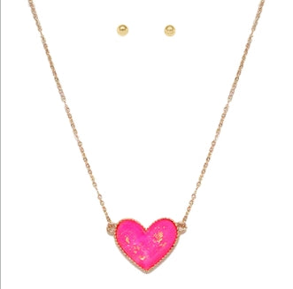 Gold Flake Heart Pendant Necklace