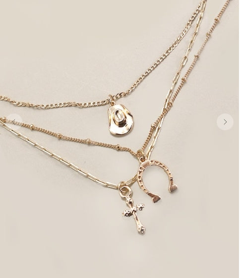 Triple Layer Western Charm Necklace