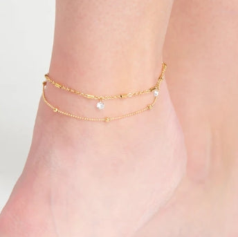 Waterproof Jewelry - Multi Row Dainty Anklet - Gold
