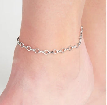 Waterproof Jewelry - Linked Chain Anklet - Silver