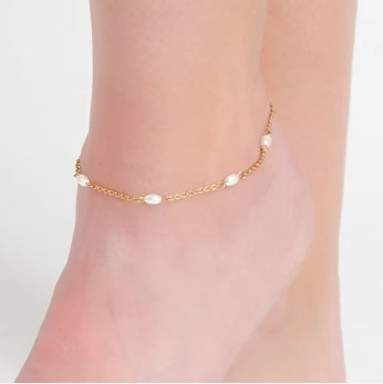 Waterproof Jewelry - Pearl Anklet - Gold