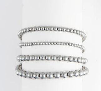 Waterproof Jewelry - Stretch Ball Bracelet Set - Silver