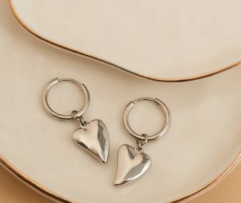 Waterproof Jewelry - Heart Charm Hoops - Silver