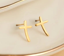Waterproof Jewelry - Curved Cross Studs - Gold