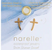 Waterproof Jewelry - Curved Cross Studs - Gold