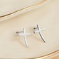 Waterproof Jewelry - Curved Cross Studs - Silver