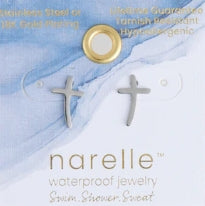 Waterproof Jewelry - Curved Cross Studs - Silver
