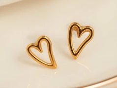 Waterproof Jewelry - Heart Outline Studs - Gold