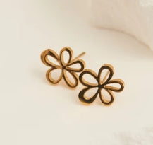 Waterproof Jewelry - Flower Studs - Gold