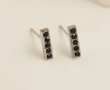 Waterproof Jewelry - Gem Bar Studs - Black/Silver