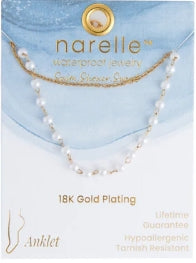 Waterproof Jewelry - Double Row Pearl & Chain Anklet - Gold