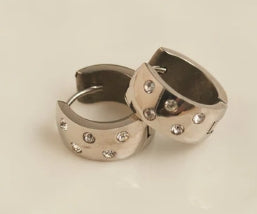 Waterproof Jewelry - Inlay Huggie Hoops - Silver