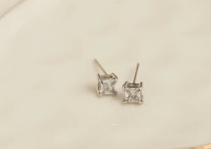 Waterproof Jewelry - 5MM Square Cubic Zirconia Studs - Silver