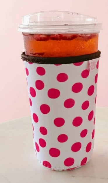 COFFEE CUP COVER - PINK POLKA DOTS - LARGE