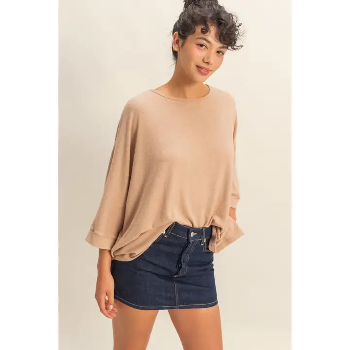 DOORBUSTER - BATWING OVERSIZED TOP - DARK TAUPE - FINAL SALE