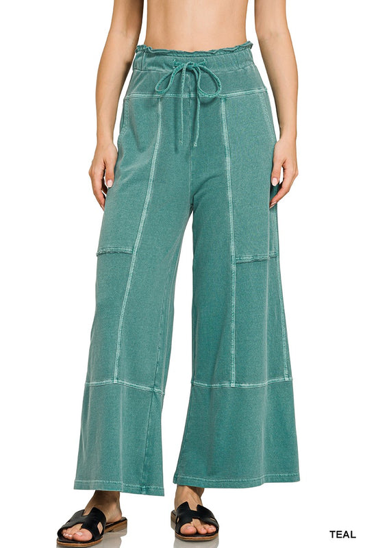 FRENCH TERRY EXPOSED SEAM PANTS - TEAL