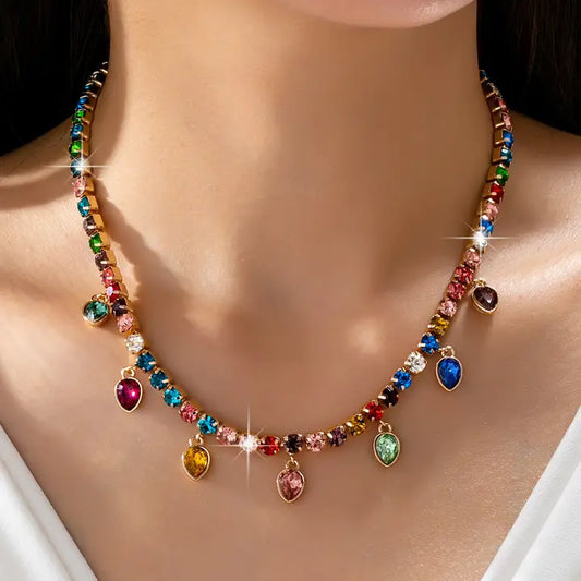 MULTICOLOR TENNIS TEARDROP NECKLACE