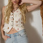 Western Print Button Down Denim Vest